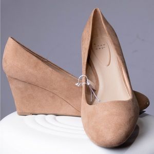 Women's Dot Round Toe Wide Width Wedge Pumps Tan - A New Day - SIZE 12